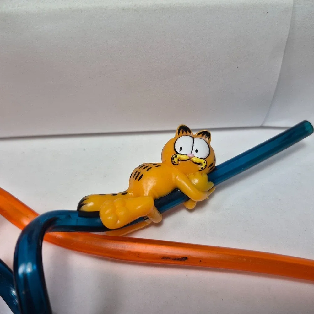 Vintage Garfield Rubber Pencil Topper Silly Straws Garfield /Pokey Piggy Bank